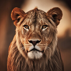 Fototapeta premium Closeup View of a lion on a bright wild background 