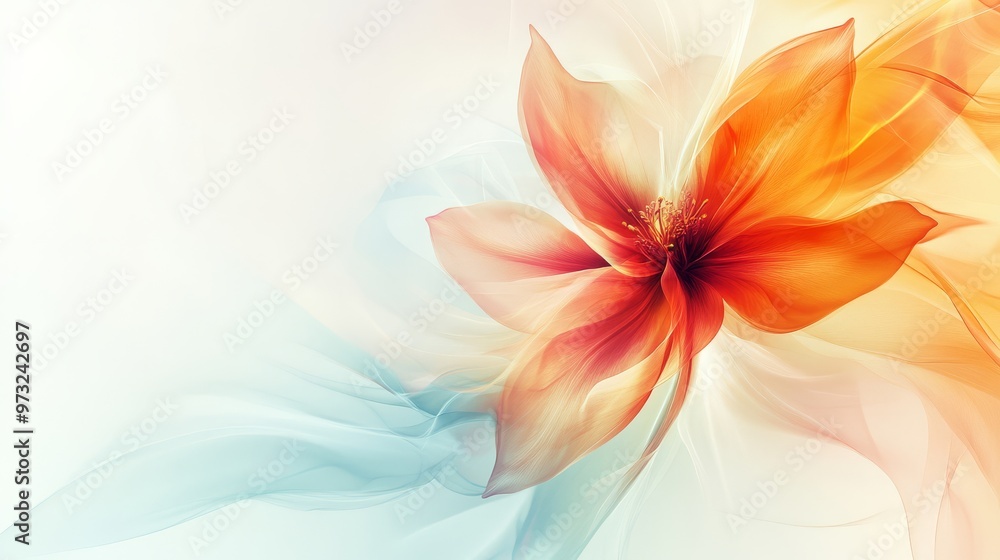 Poster a stunning abstraction of a flower elegantly blooming with soft hues and captivating patterns