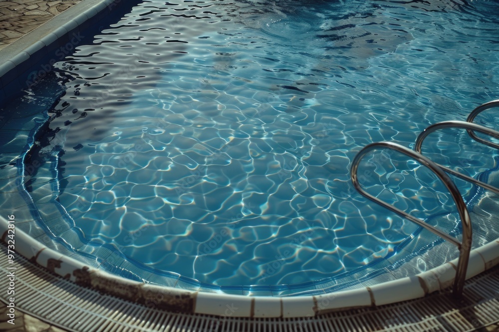 Poster a swimming pool with a ladder providing safe entry and exit for swimmers