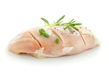 A single piece of raw chicken on a clean white surface, great for food or culinary themed images