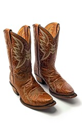 A pair of cowboy boots resting on a white surface