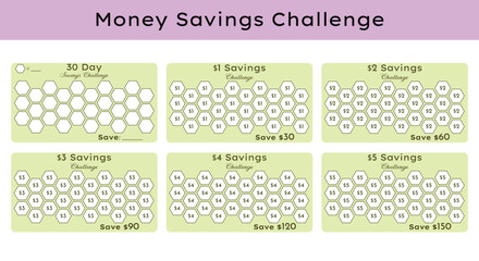 Low budget Daily monthly Money Saving Challenges Printable horizontal A6 Savings Tracker, 30 days Finance Planner Notebook