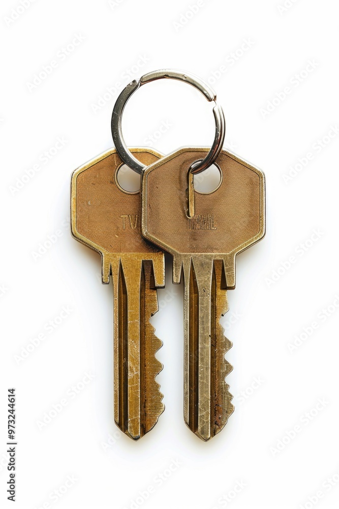 Poster A pair of keys sitting on top of each other on a surface