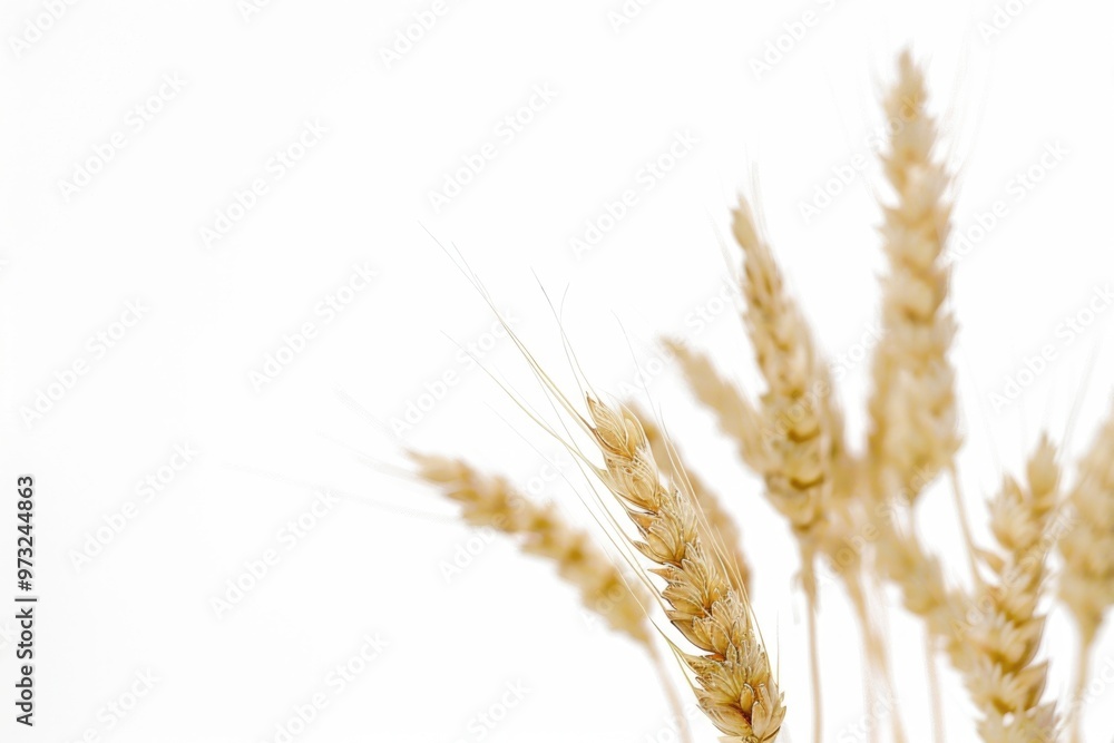 Poster a detailed view of a bundle of wheat, ideal for use in agricultural or food-related contexts