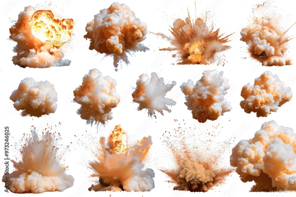Poster a collection of various fire and smoke types, useful for illustrating concepts in safety, education 