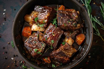 Homemade Beef Meatballs in Rich Brown Sauce Cast Iron Skillet Comfort Food Hearty Dinner Meal Traditional Rustic Cooking