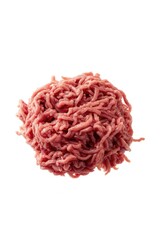 Freshly cut ground beef on a clean white surface, suitable for cooking or photography