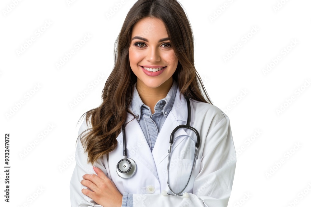 Aufkleber a doctor or medical assistant wearing a lab coat and using a stethoscope, ideal for healthcare-relat