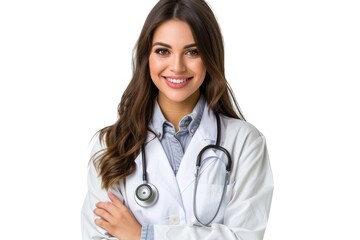 Fototapeta premium A doctor or medical assistant wearing a lab coat and using a stethoscope, ideal for healthcare-related projects