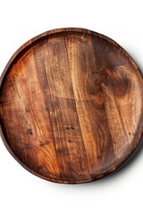 A single wooden plate placed on a white surface, simple and clean