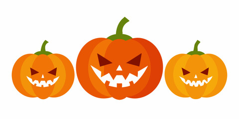 Three jack-o'-lanterns with menacing grins, ready to celebrate Halloween. Perfect for spooky decorations, festive banners, and Halloween-themed designs.