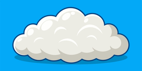 A cartoon illustration of a fluffy white cloud against a blue sky, perfect for adding a whimsical touch to any project. This charming image is ideal for children's books, weather apps.