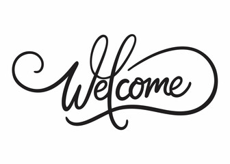 Elegant and stylish hand-drawn calligraphy of the word 'Welcome,' perfect for adding a touch of class to your designs. This versatile graphic is ideal for invitations, signage.