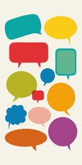 A set of colorful speech bubbles in various shapes and sizes, perfect for adding a playful and communicative touch to your designs.  These versatile graphics are ideal for creating dialogue boxes.