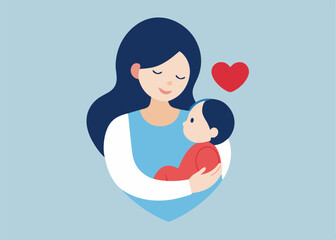 A heartwarming illustration of a mother holding her baby, symbolizing the love and care between parent and child.  This vector image is perfect for creating cards, social media posts.