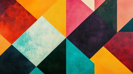 Colorful geometric patterns create a lively visual rhythm on the canvas energizing the space