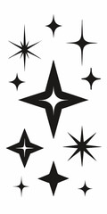 A set of nine black and white starburst illustrations, perfect for adding a touch of sparkle to your designs. These simple yet elegant stars are ideal for web design, print projects, and more.