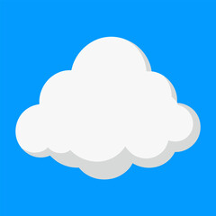 A simple, cartoon-style white cloud isolated on a blue background. Perfect for illustrating weather, representing data storage, or adding a touch of whimsy to your designs.