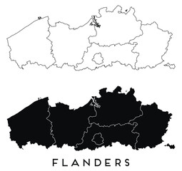 Fototapeta premium Flanders map of regions districts vector black on white and outline