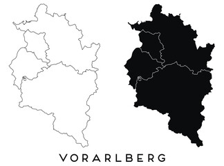 Vorarlberg map of regions districts vector black on white and outline