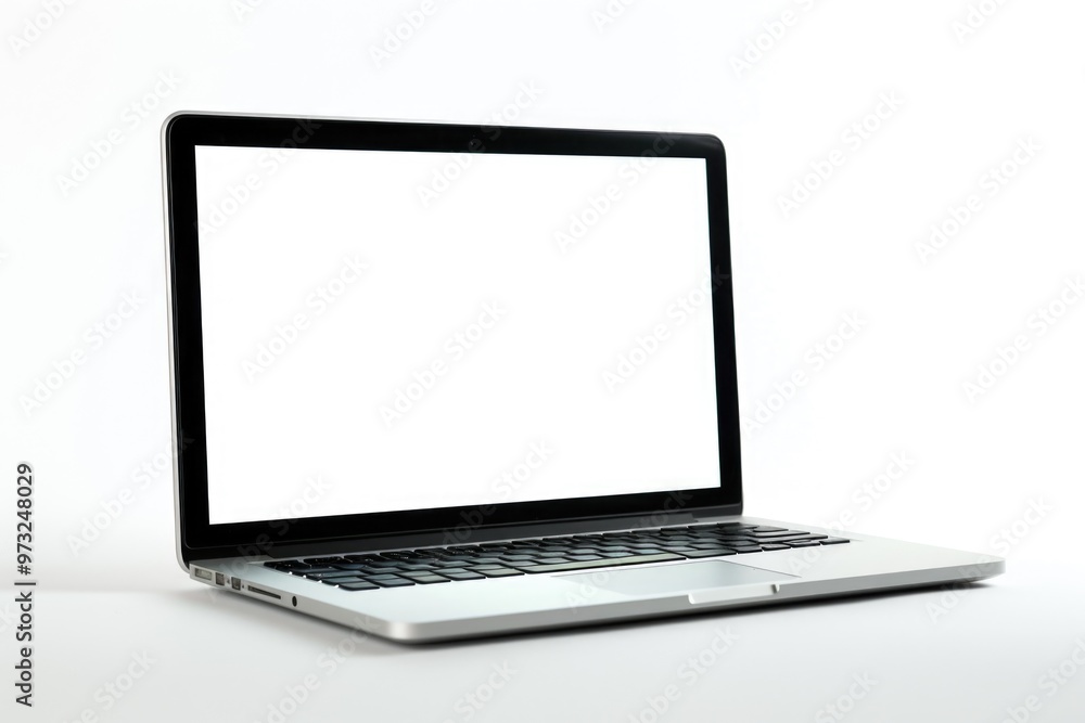 Poster a close-up shot of a laptop computer sitting on a white table, ideal for use in office or home setti