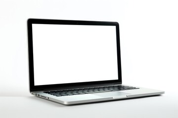 A close-up shot of a laptop computer sitting on a white table, ideal for use in office or home settings