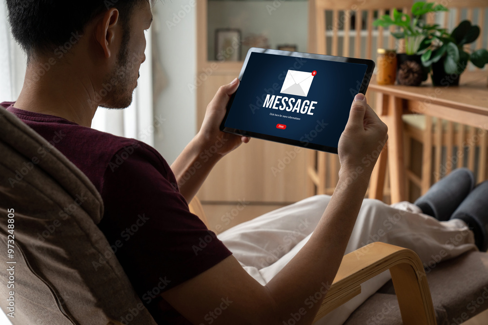 Poster email notification message showing on computer screen snugly. digital marketing message information 