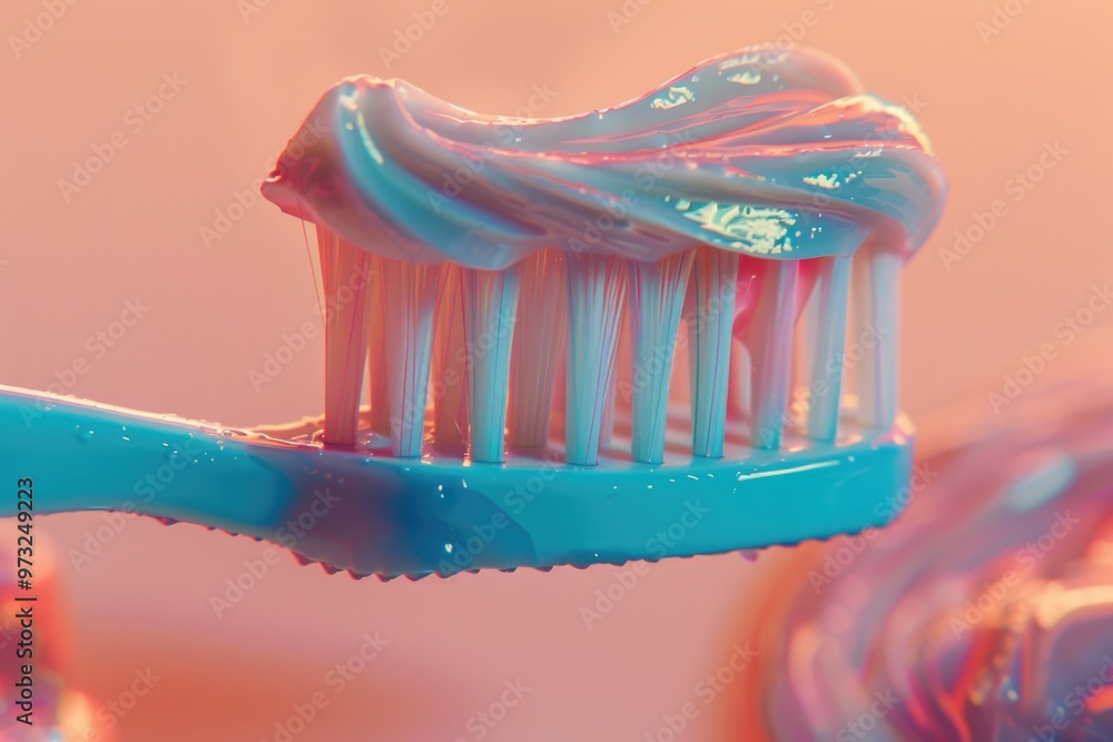 Poster a close-up shot of a toothbrush with toothpaste applied