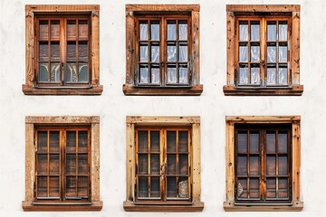 Obraz premium Set of six windows with wooden frames, useful for interior design and home decor