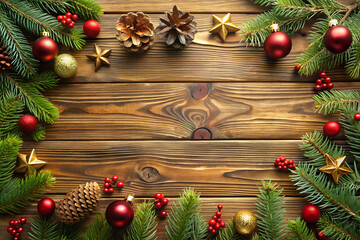 Christmas decorations on wooden background