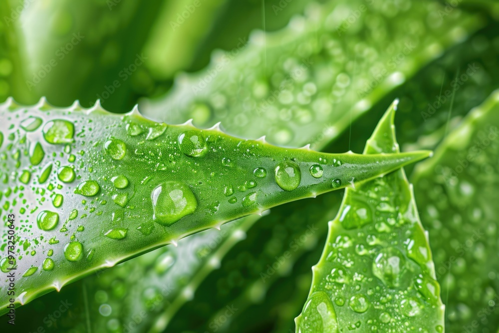 Poster Close-up of a leaf with water droplets, ideal for use in nature or science-related projects