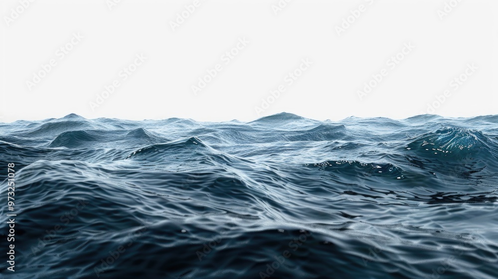 Poster a large ocean with a clear blue sky in the background, great for use as a background or scenery