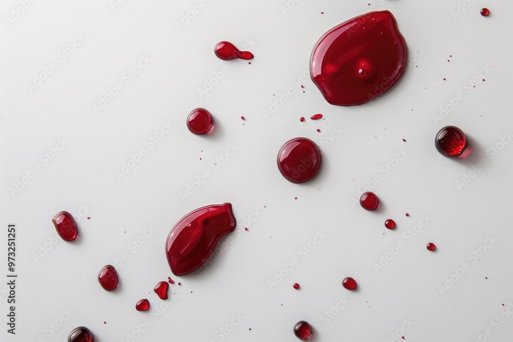 Poster A close-up view of a white table surface covered in a large amount of red liquid