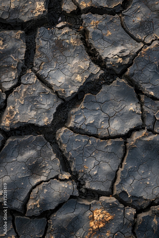 Poster a close-up view of a cracked and worn out dirt surface, suitable for use in scenes where nature is d
