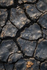 A close-up view of a cracked and worn out dirt surface, suitable for use in scenes where nature is distressed or damaged