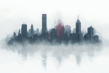 Fototapeta premium A lone city skyline shrouded in heavy snowfall and darkness