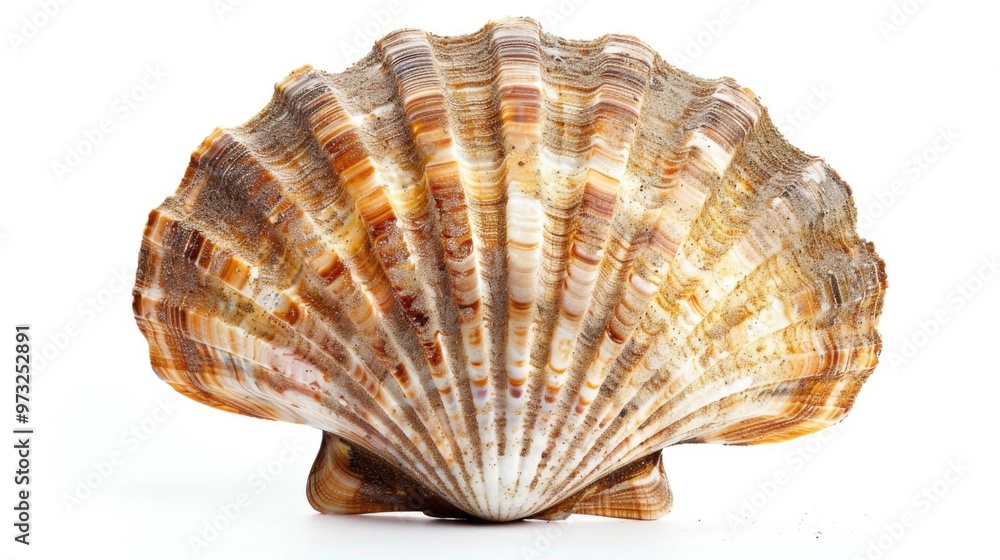 Poster Close-up view of a shell on a white surface, ideal for use as a decorative element or in still life photography