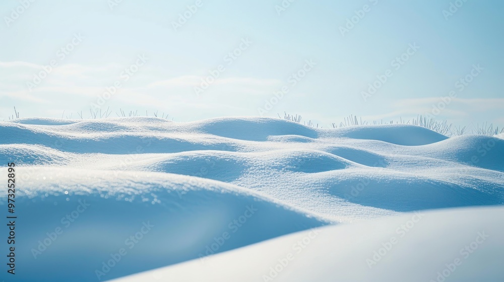 Poster a snowy field with a clear blue sky in the background