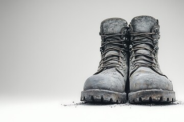 Worn combat boots symbolize the journey and struggle of soldiers in war