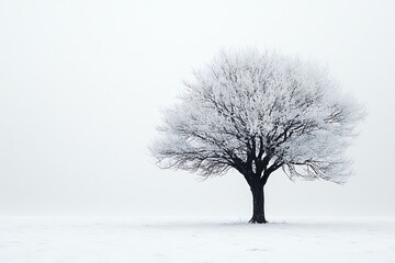 Fototapeta premium A minimalist illustration of a snow-covered tree in a vast white landscape