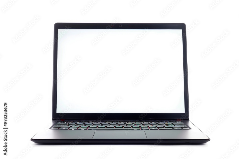 Poster a laptop computer with a white screen on a white surface, suitable for business or technology concep