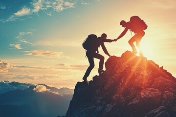 Fototapeta premium couple on the top of mountain