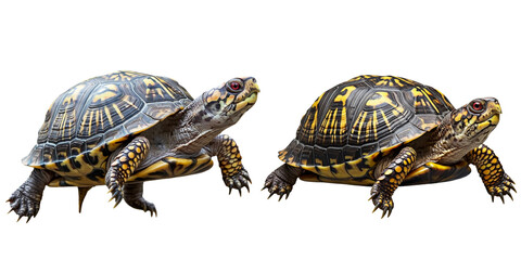 Fototapeta premium Box Turtle Terrapene, Retiple Animal Shell and Scales, Green, Brown, Yellow and Red, Isolated Transparent PNG Nature Graphic