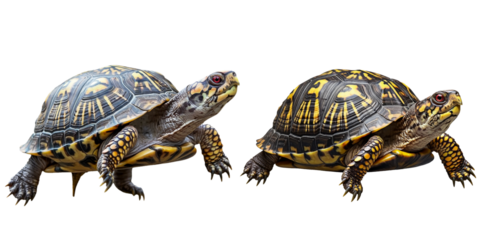 Box Turtle Terrapene, Retiple Animal Shell and Scales, Green, Brown, Yellow and Red, Isolated Transparent PNG Nature Graphic