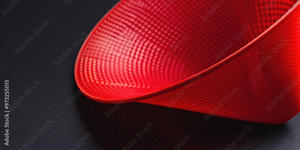 Poster a small red bowl sits on top of a table with a simple and clean background