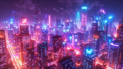 Obraz premium A cityscape with neon lights