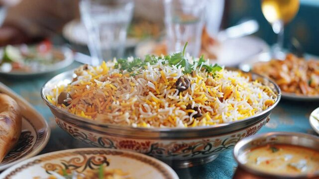 Biryani on the table moves with smoke around