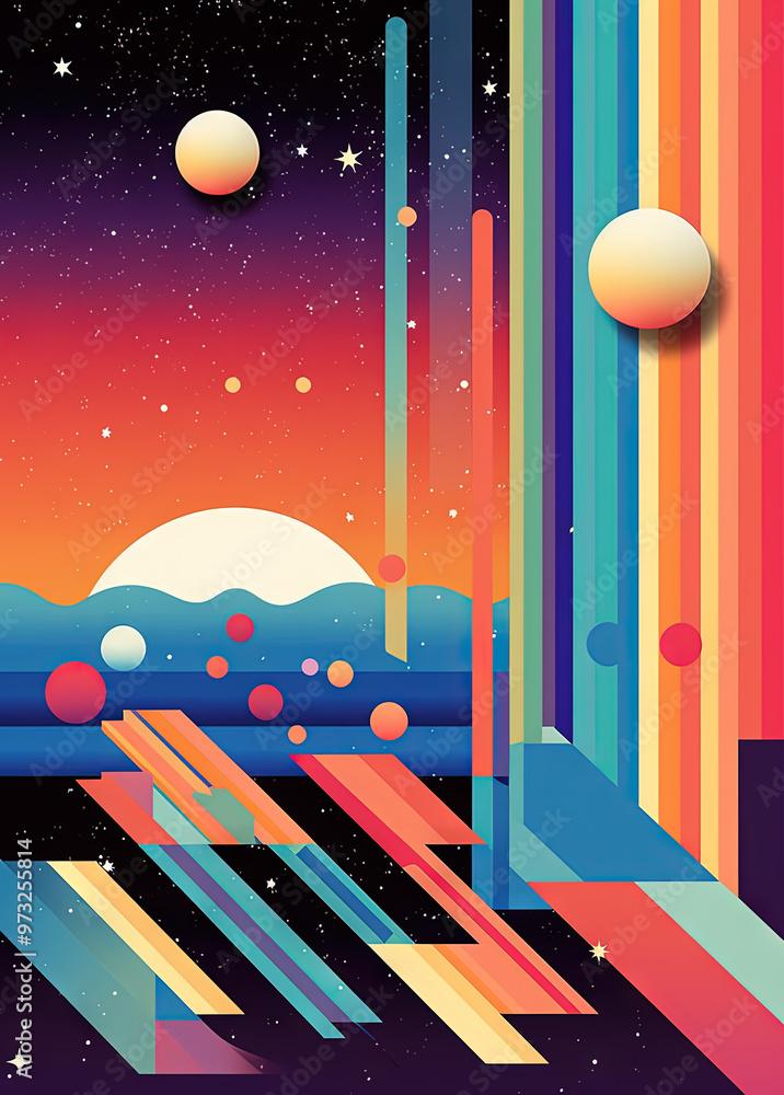 Poster Abstract background with geometric shapes in retro minimalistic style with bright colors