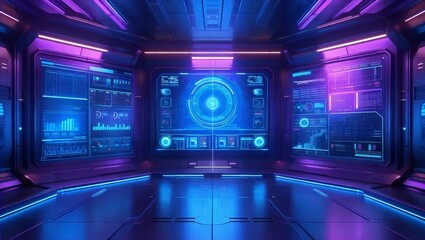 Futuristic Control Room with Digital Displays