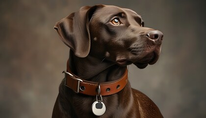 Stylish brown leather dog collar featuring a sturdy metal buckle and personalized tag